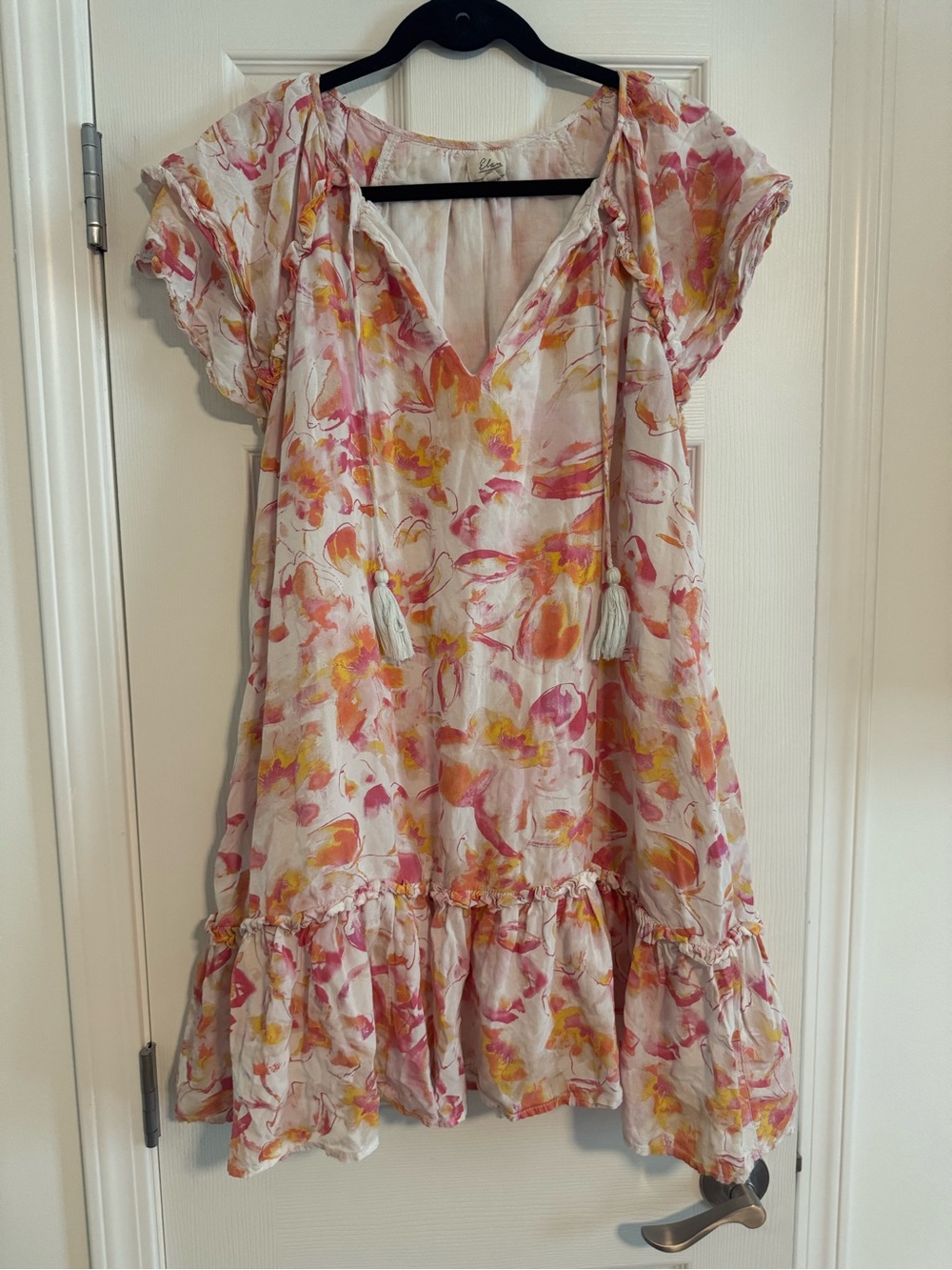 Elan Pink Yellow Floral Ruffle Mini Dress